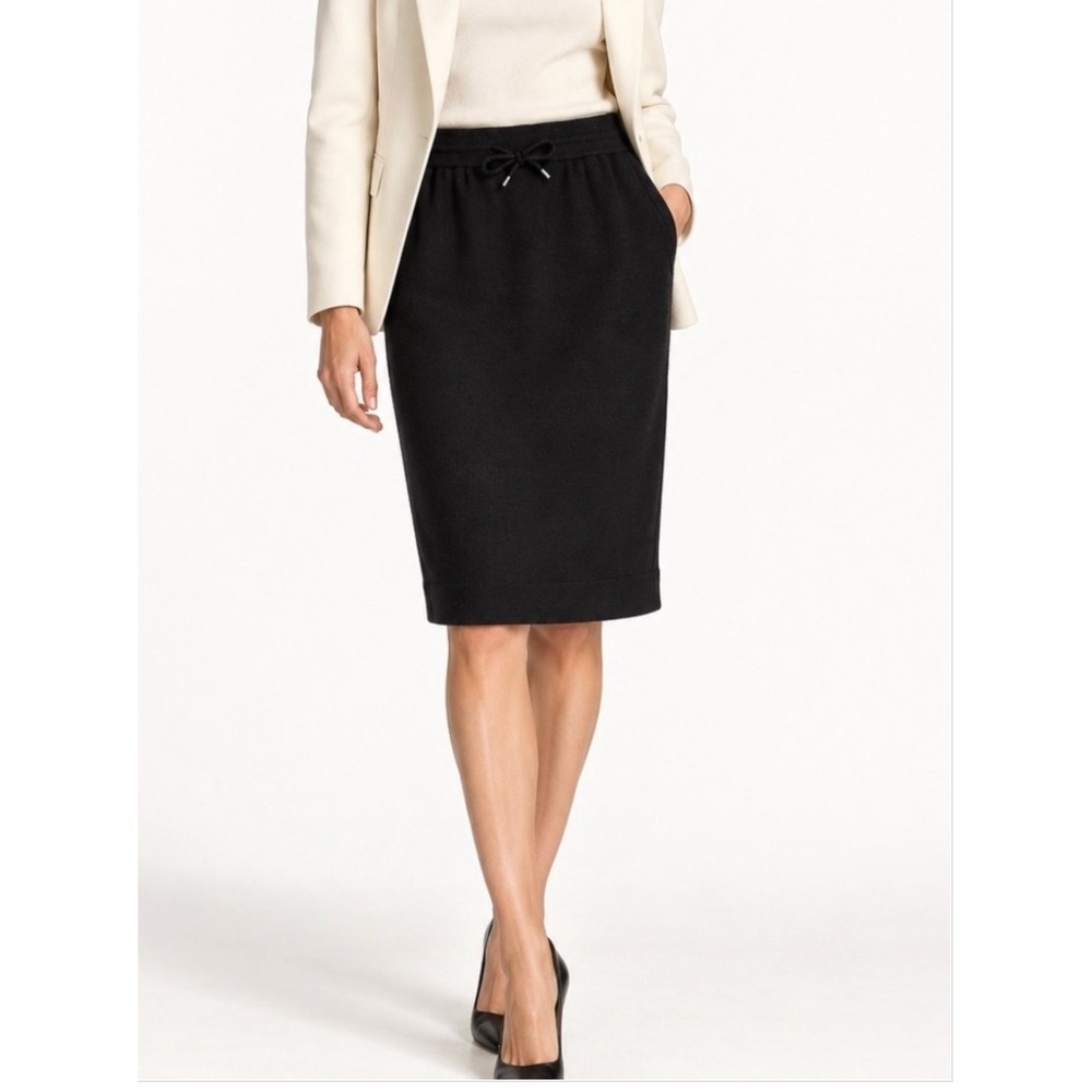 AKRIS Drawstring Wool Pencil Skirt Women's 6 Black Quiet Luxury